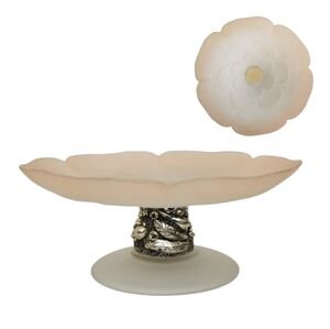 Lavorato A Mano Italy Frosted Glass Pedestal‎ Cake Plate 7.5"